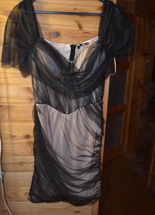 Великолепное корсетное платье магазина asos! чёрная сеточка+нюд, беж!6 фото