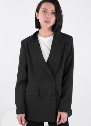 Стильный черный удлиненный модный пиджак жакет хит1 фото