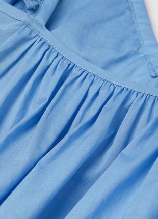 Платье со сборками hm, голубое платье hm, хлопковое голубое платье миди6 фото
