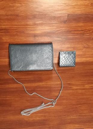Комплект сумка клатч + кошелек натуральная кожа питона4 фото
