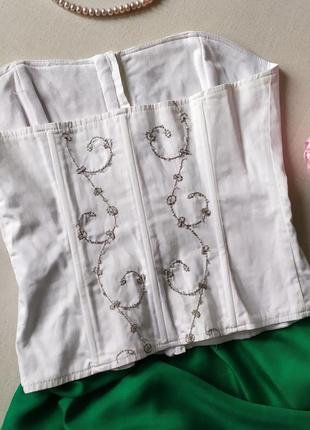 Белый винтажный корсет на косточках с вышивкой rise, хлопок4 фото