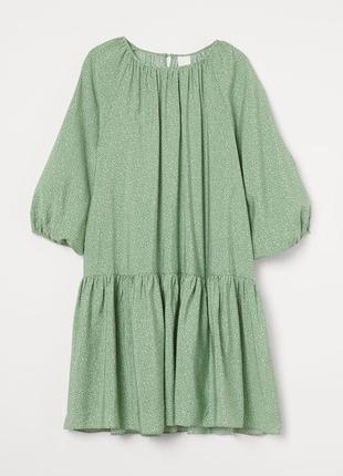 Платье с пышными рукавами hm, зелёное платье в мелкий цветок
