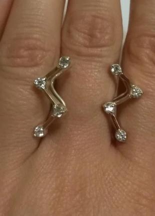 Сережки-кафі на вушка з срібла і золотих накладок зигзаг удачі