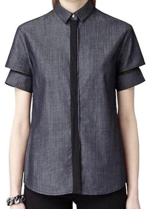 Allsaints indigo terente shirt сорочка із деніму і шифону 38/м