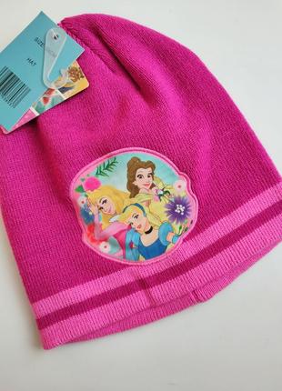 Яркая розовая демисезонная деми шапка шапочка с принцессами дисней disney 54, на 6, 7, 8 лет2 фото