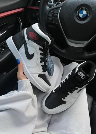 Nike air jordan 1 retro ‘black/white/red’ женские кроссовки найк аир джордан