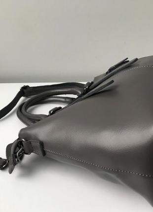 Каркасна містка шкіряна ділова сумка 29550 двома ручками і довгим плечовим ремінцем сіра7 фото