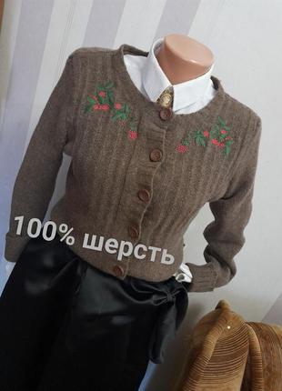 Шерстяной кардиган кофта с вышивкой винтажный стиль бабушкина кофта