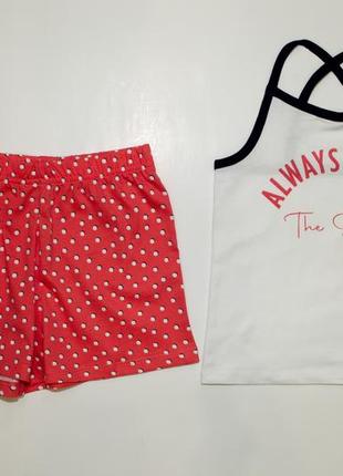 Пижама для девочки белая майка с надписью и красные шорты george 4421 фото
