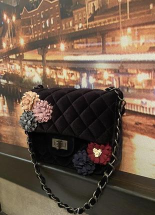 Сумка клатч чорна велюр в стилі ?? шанель ⚜️⚜️chanel??