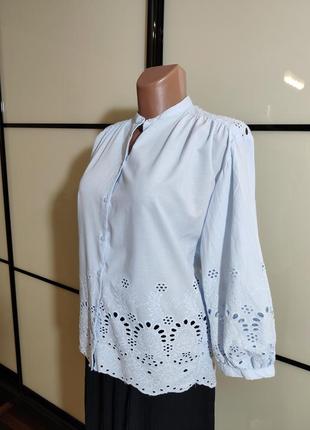 H&m нежно-голубая коттоновая блузка с прошвой  eur 345 фото