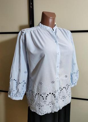 H&m нежно-голубая коттоновая блузка с прошвой  eur 343 фото