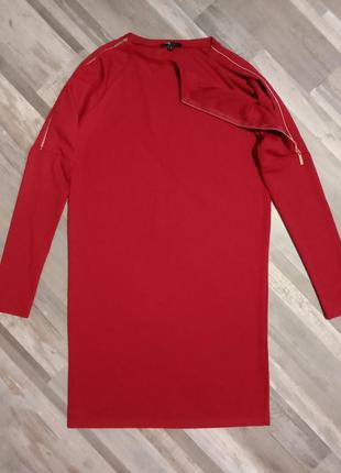 Актуальное яркое красное платье с молниями на плечах s-l