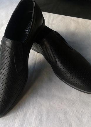 Черные кожаные мужские туфли, сетка, летние vladis3 фото
