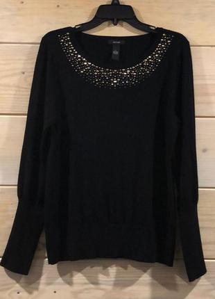 Черный свитерок с декором и рукавами на высоких манжетах s, xl