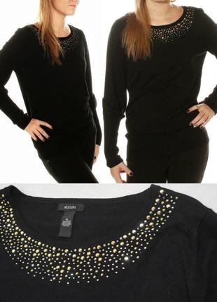 Черный свитерок с декором и рукавами на высоких манжетах s, xl2 фото