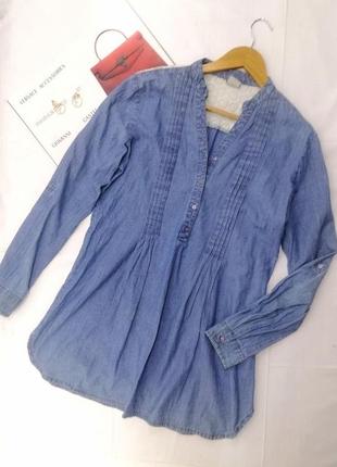 Джинсове плаття туніка з ажурною спиною мереживо шиття блузка з декольте на гудзиках1 фото