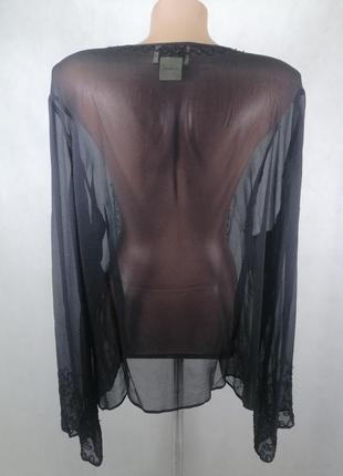 Шелковая черная блузка кофта расшитая бисером прозрачная с рукавами