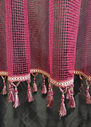 Тюль сетка бордового цвета с бахромой