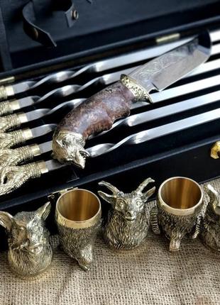Шампура в наборе с бронзовыми стопками люкс nb art в кейсе (47330054)1 фото