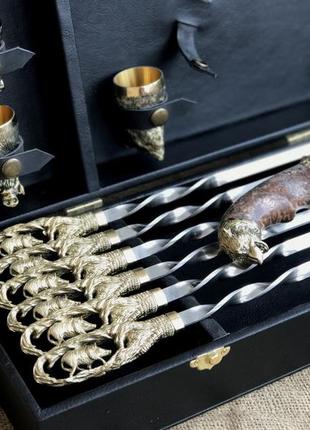 Шампура в наборі з бронзовими стопками люкс nb art в кейсі (47330054)6 фото