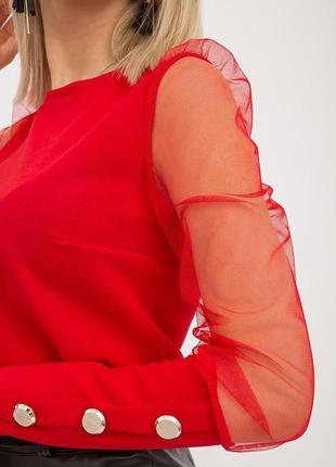 Скидка!!очень красивая кофта блуза не кошлатится качество бомба красивые рукава красный цвет- xs s m