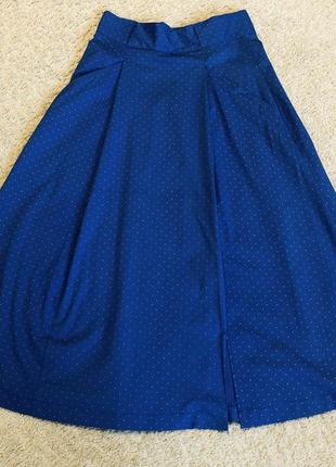 Спідниця ультрасиняя синя в дрібний горошок з розрізом