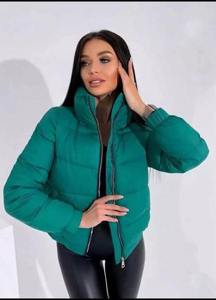 Куртка женская короткая дутая осенне-зимняя - 005 зелёный цвет