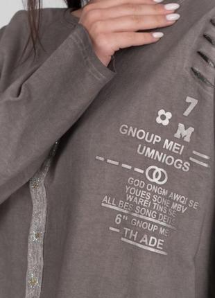 Стильная серая кофта блуза туника реглан свитшот с надписью оверсайз большой размер батал4 фото