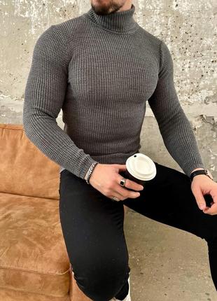 Мужской стильный свитер темно-серый под горло | чоловіча кофта темно-сірого кольору