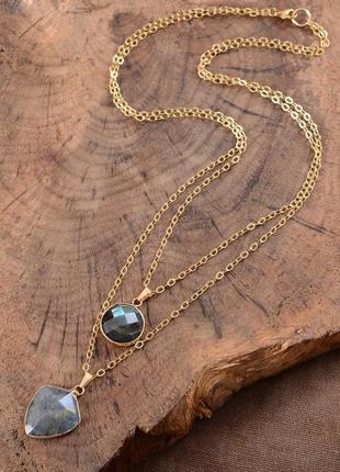 Ожерелье с подвеской с лабрадорита «каменный щит»2 фото