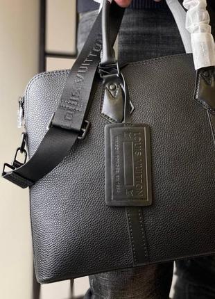Сумка мужская деловая портфель мужской кожаный черный брендовый в стиле луи витон louis vuitton7 фото