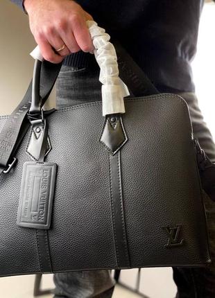 Сумка мужская деловая портфель мужской кожаный черный брендовый в стиле луи витон louis vuitton6 фото
