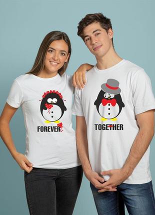 Парные футболки с пингвинами с надписями тугезер форевер together forever, прикольные парные вещи1 фото