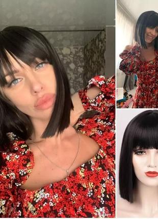 Парик💕перука черное каре с ровным срезом