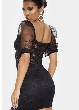 Чёрное платье с шифоновыми рукавами prettylittlething