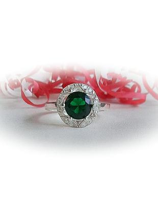 🫧 18 размер кольцо серебро с золотом фианит зелёный6 фото