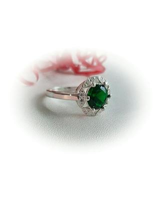🫧 18 размер кольцо серебро с золотом фианит зелёный2 фото
