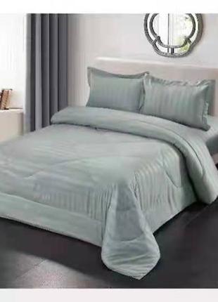 Комплект постельного белья страйп сатин с одеялом  весна-осень 100%хлопок. постельное белье евро макси размер 230×250 турция4 фото