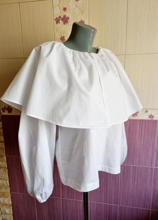 Zara новая белая рубашка пьеро с воланом большим воротником4 фото