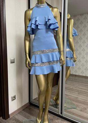 Платье мини с отделкой пайетками и оборкой asos design5 фото