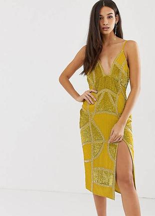 Роскошное золотистое платье asos! вышивка камнями, паетками и бисером!