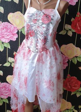 Костюм на хелловин, крутое карнавальное платье, платье на хелловин мертвая невеста с обручем фатой1 фото