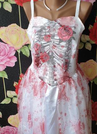Костюм на хелловин, крутое карнавальное платье, платье на хелловин мертвая невеста с обручем фатой3 фото