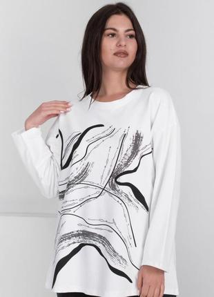 Стильная белая кофта реглан блуза большой размер батал оверсайз с рисунком2 фото