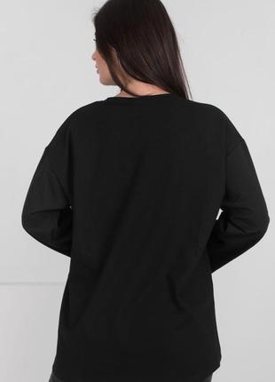 Стильная черная кофта реглан блуза туника  с рисунком большой размер батал оверсайз3 фото