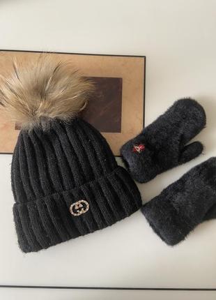 Тепла шапка, шапочка, перчатки, рукавиці 3-4 роки