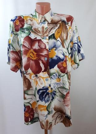 Винтажная блуза в крупный цветочный принт вискоза + лен yessica (размер 40-44)6 фото