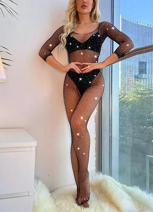 Боди на все тело с чулками в стразах с-98 💄💋