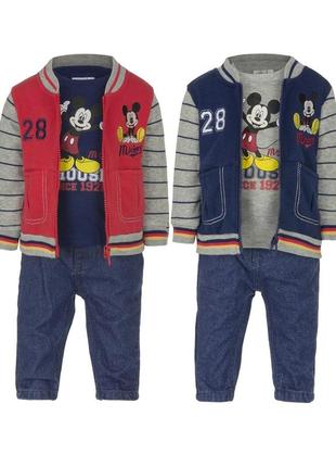 Скидка теплый костюм тройка, бомбер, лонгслив, джинсы на мальчика, disney baby